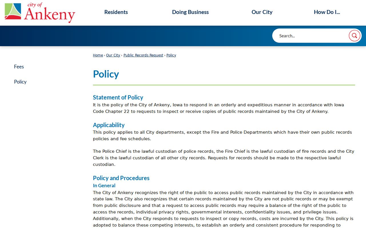 Ankeny residents directory city open records policy