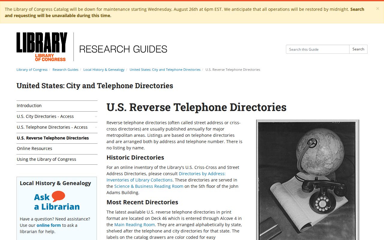 Library of Congress reverse-directory research guide used for Ankeny previous residents
