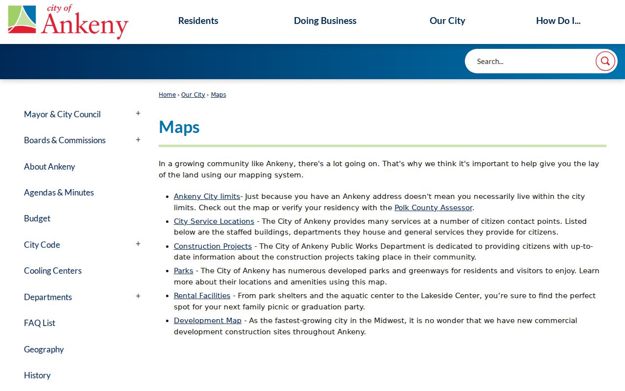 Ankeny ZIP code directory city limits maps